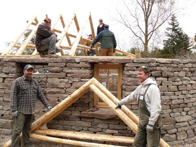 Dean and Reid help with the rafters of the blackhouse.